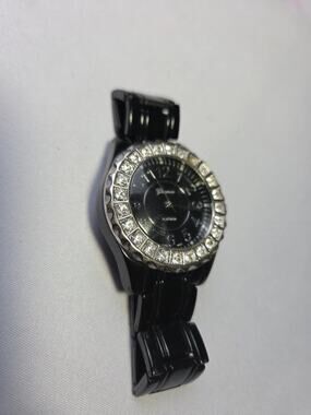 Geneva Black watch with faux diamonds